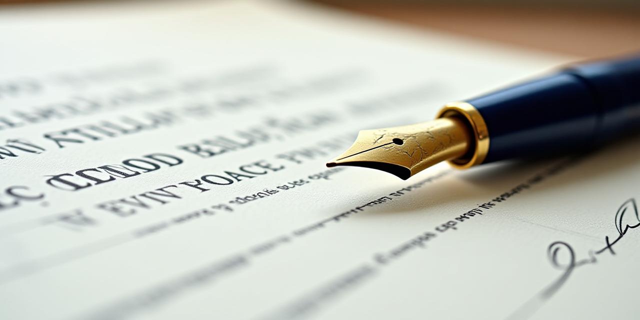 A professional legal document with a signature line and a fountain pen, symbolizing the security of a written agreement